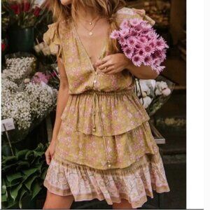 Lance Cade Green Floral Print Boho Dress Sz L NWT